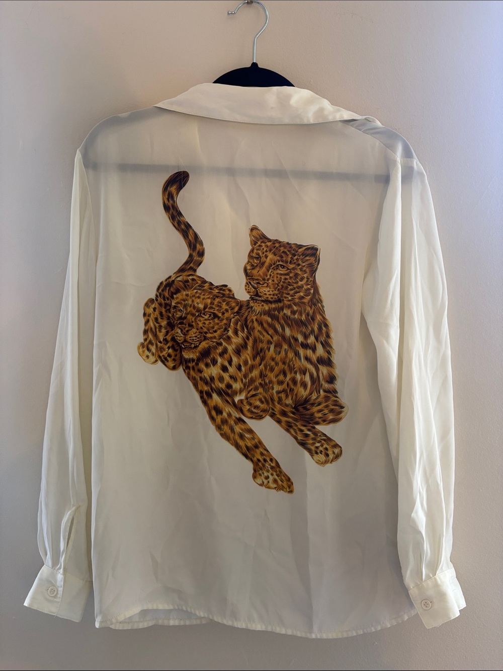 Sheer White Button up with Leopards
